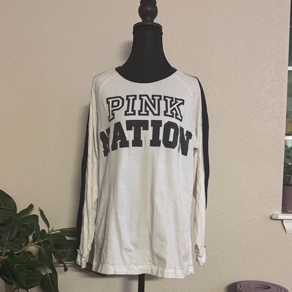 PINK Victoria's Secret White and Black Long Sleeve Tee